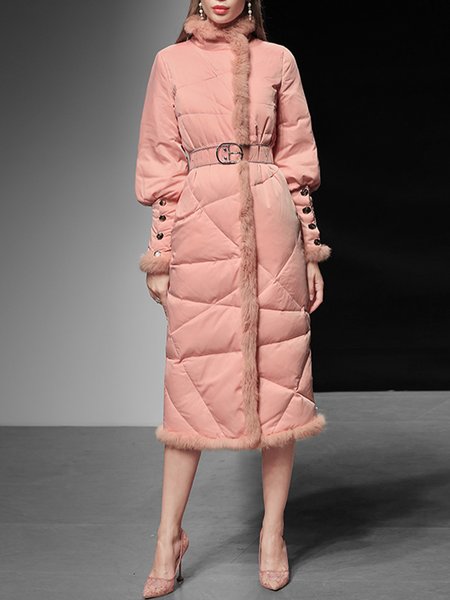 

Plain Loose Stand Collar Fleece Coat, Nudepink, Others