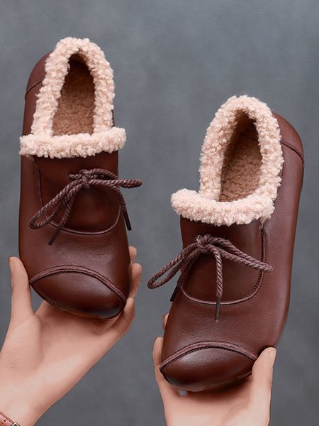 

Vintage Bow Warm Furry Lined Slip On Flats, Brown, Flats