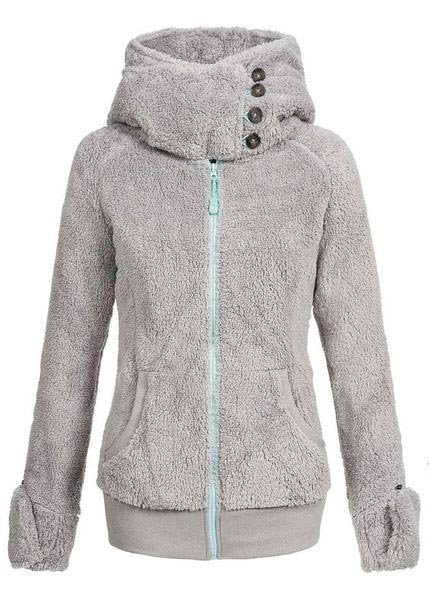 

Plain Casual Fluff/Granular Fleece Fabric Teddy Jacket, Gray, Outerwear