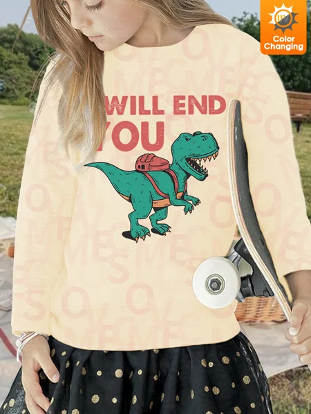 

Lilicloth X Jessanjony Unisex I Will End You With Dinosaur UV Color Changing Children Sweatshirt, Apricot, Kid's Sweatshirts