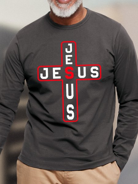 

Lilicloth X Abu Jesus Cross Men's Long Sleeve T-Shirt, Gray, Long Sleeves