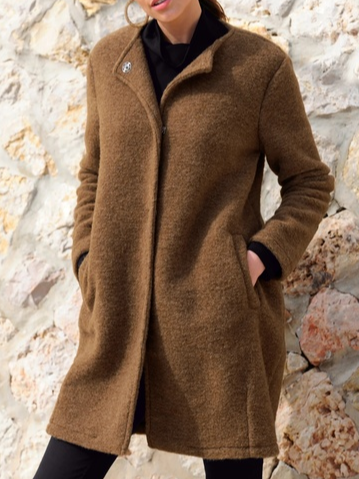 

Casual Woolen Crew Neck Overcoat, Camel, Jackets