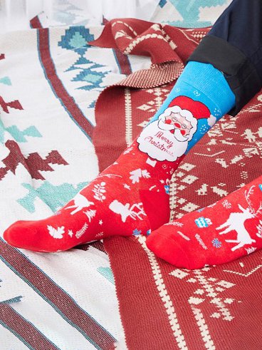 

Christmas Cotton High Stretch Santa Pattern Socks Festive Party Matching, Color3, Socks