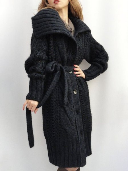 

Long sleeve Regular Fit Shawl Collar Plain Sweater Coat, Black, Cardigans