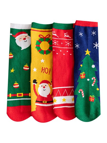 

Christmas Gift Idea 4 Pack For Love Christmas Graphic Over The Calf Socks, Color2, Socks