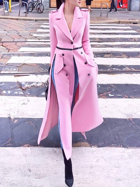 

Long sleeve Regular Fit Urban Plain Overcoat, Pink, Coats