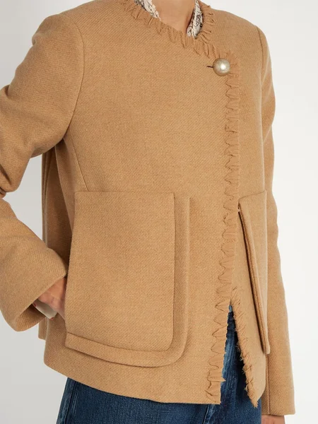 

Elegant Simple Loose V Neck Plain Piping Jacket, Camel, Jackets