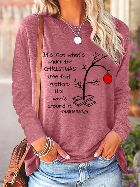 

Women Charlie Brown Christmas It's not what's under the tree that matters, it's what's around it Simple Text Letters Top, Red, Long sleeves