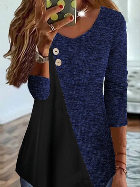 

Casual Loose Color Block T-Shirt, Deep blue, Shirts & Blouses