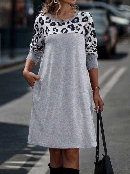 

Leopard Crew Neck Casual Dress, Gray, Dresses