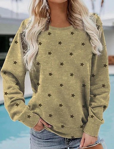 

Star Loose Crew Neck Sweatshirt, Khaki, Sweatshirts & Hoodies