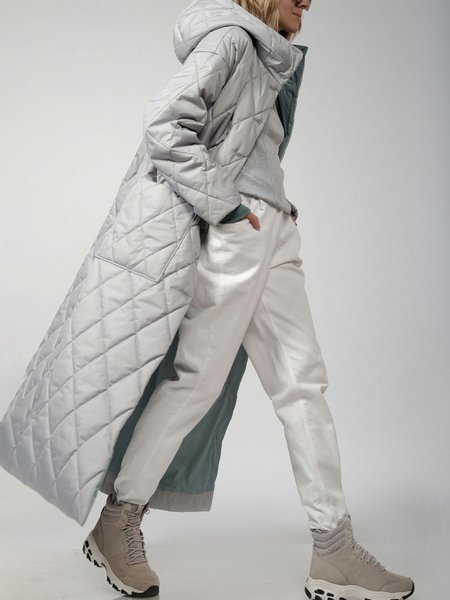 

Long sleeve Loose Hoodie Plain Fleece Coat, Silver gray, Others