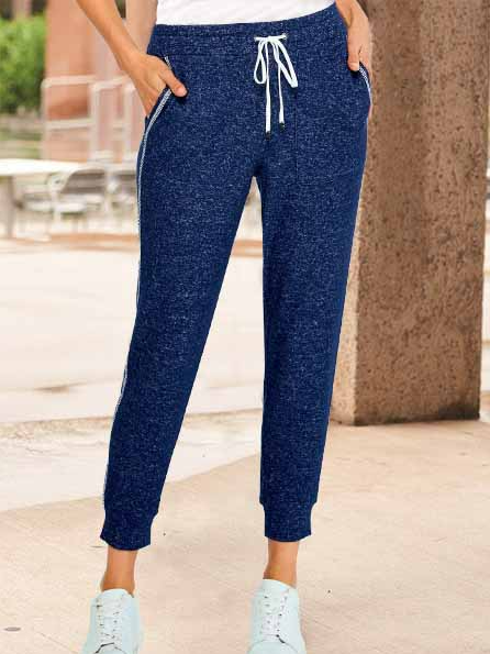 

Plain Casual Long Pants, Blue, Pants