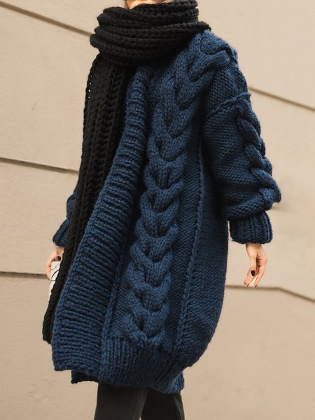 

Daily Long sleeve V Neck Sweater Coat, Dark blue, Cardigans