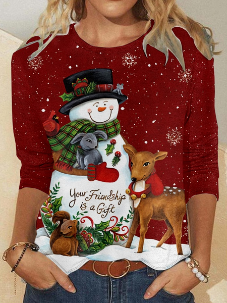 

Womens Christmas Snow Man Top, As picture, Long sleeves