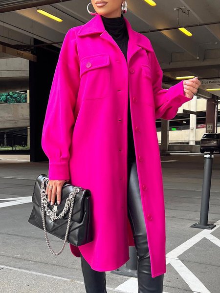 

Urban Plain Loose Long Sleeve Shirt Collar Jacket, Rose red, Jackets