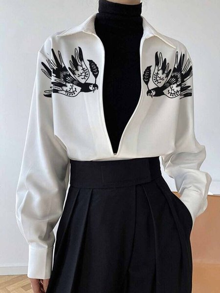 

Shawl Collar Daily Regular Fit Long sleeve Blouse, White, Blouses and Shirts