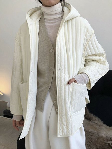 

Daily Hoodie Long sleeve Regular Fit Fleece Coat, White, Others