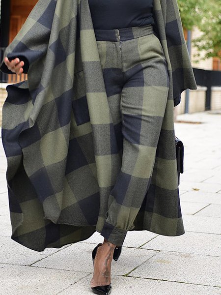 

Stylewe Zipper High Waist Plaid Regular Fit Fashion Pants, Green, Pants