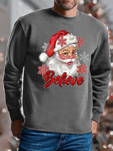 

Men Merry Christmas Santa Claus Believe Christmas Crew Neck Casual Sweatshirt, Deep gray, Hoodies&Sweatshirts