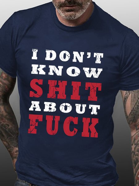 

Mens Funny Text Letters Graphic Print Crew Neck Cotton T-Shirt, Purplish blue, T-shirts