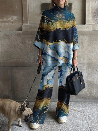 

Casual Loose Ombre Two Piece Sets, Blue, Suit Set