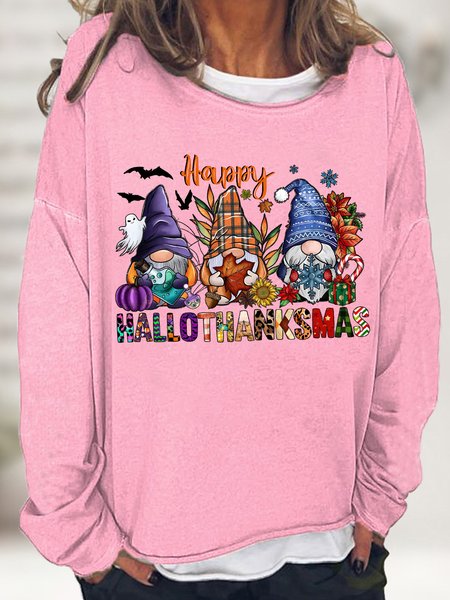 

Women's Happy Hallo Thanks Mas Funny Gnome Christmas Graphic Print Casual Loose Sweatshirt, Pink, Hoodies&Sweatshirts