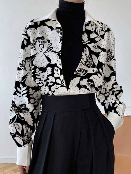 

Daily Long sleeve Shirt Collar Urban Blouse, White, Blouses and Shirts