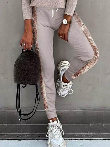 

Glitter Plain Cotton-Blend Sweatpants, Khaki, Pants