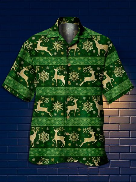 

Christmas Short Sleeve Camp Shirt, Green, Men Shirts