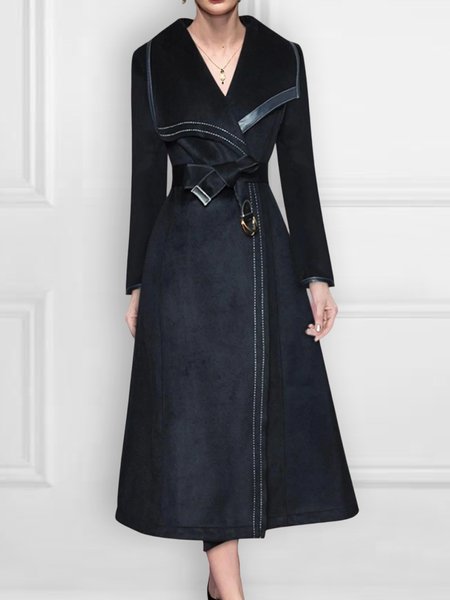 

Elegant Long Sleeve Plain Shawl Collar Regular Fit Overcoat, Black, Coats