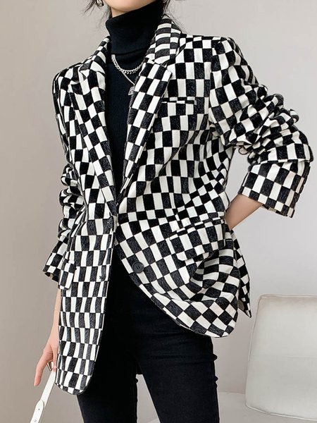 

Long sleeve Urban Loose Plaid Blazer, Black-white, Blazers