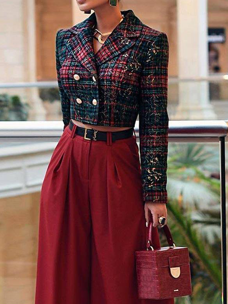 

Regular Fit Lapel Collar Long sleeve Plaid Jacket, As picture, Jackets