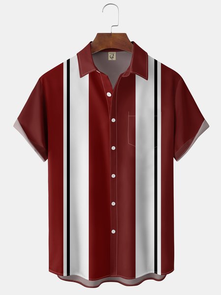 

Basic Chest Pocket Short Sleeve Bowling Shirt, Red, Men Shirts