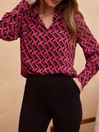 

Geometric Shirt Collar Blouse, Multicolor, Shirts & Blouses