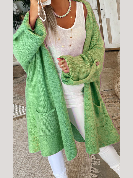 

Casual Plain Wool/Knitting Others Sweater Coat, Green, Cardigans