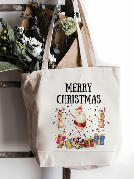 

Merry Christmas Elk Funny Santa Graphic Print Claus Christmas Graphic Shopping Tote, White, Bags