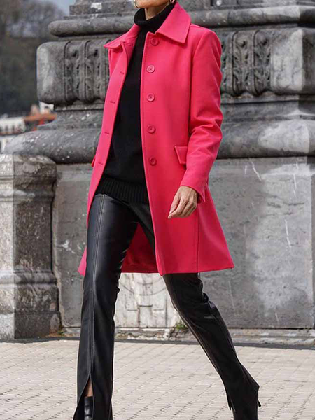 

Loose Plain Urban Shirt Collar Long sleeve Jacket, Red, Jackets