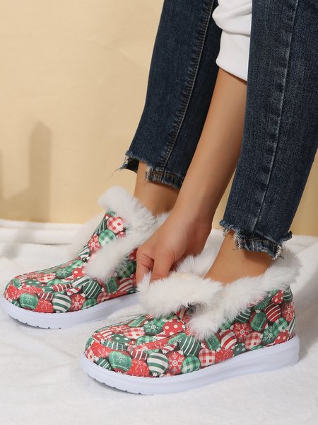 

Christmas Plus Size Casual Slip On Furry Booties, As picture, Boots