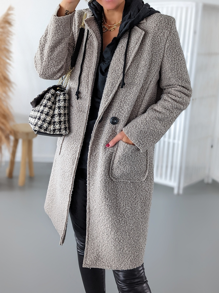 

Plain Fluff/Granular Fleece Fabric Casual Shawl Collar Teddy Jacket, Gray, Outerwear