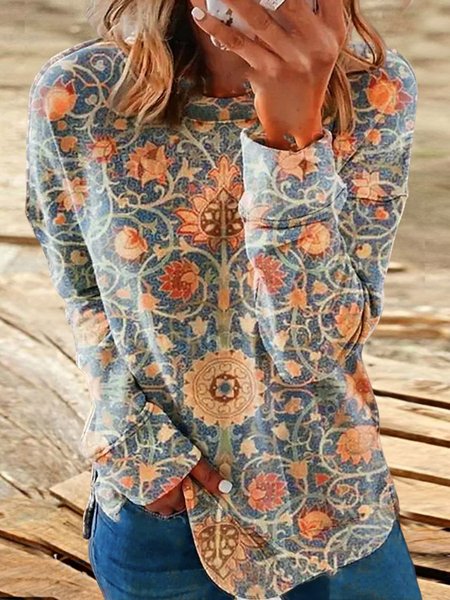 

Crew Neck Loose Ethnic Sweatshirt, Multicolor, Sweatshirts & Hoodies