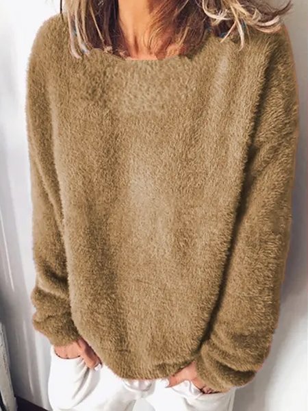 

Womens Winter Fluff Cozy Casual Tops, Army green, Long sleeves