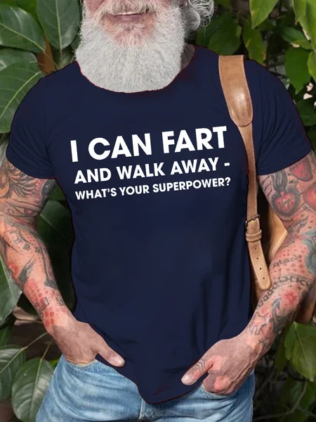 

Mens I Can Fart And Walk Away Funny Graphics Printed Cotton Casual Text Letters T-Shirt, Purplish blue, T-shirts