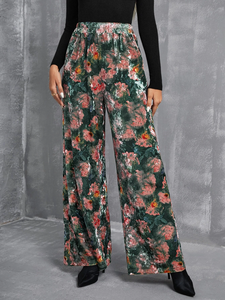

Floral Fluff/Granular Fleece Fabric Casual Casual Pant, Multicolor, Pants