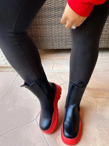 

Contrast Paneled High Stretch Platform Boots, Red, Boots