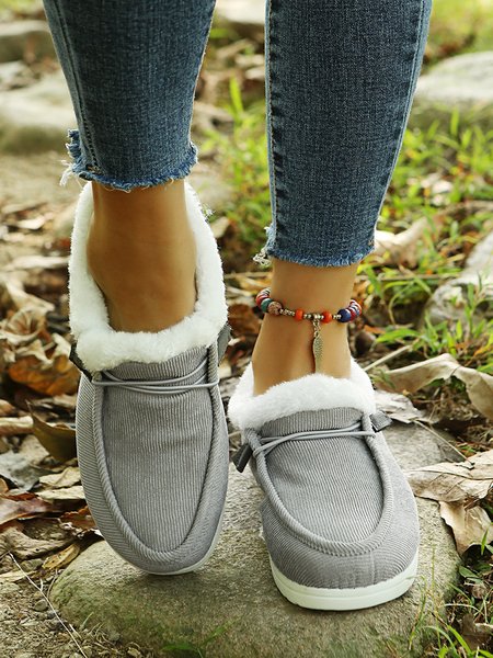 

Corduroy Upper Plush Casual Flats, Gray, Flats