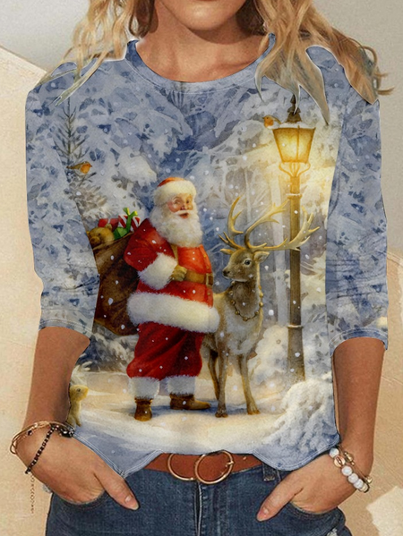 

Womens Christmas Santa Reindeer Casual Top, As picture, Long sleeves