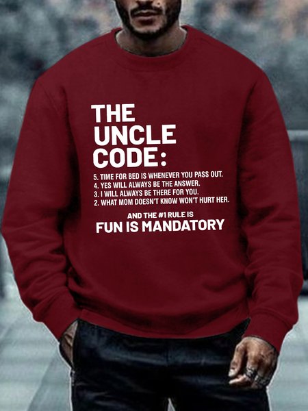 

Men Funny The Uncle Code Trendy Text Letters Casual Crew Neck Sweatshirt, Red, Hoodies&Sweatshirts