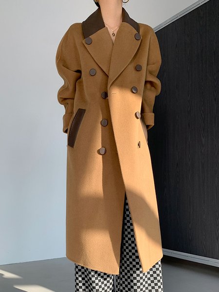 

Daily Long sleeve Urban Lapel Collar Color Block Jacket, Brown, Jackets