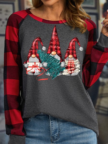 

Women's Christmas Gnomes Graphic Casual Long Sleeve Top, Gray, Long sleeves